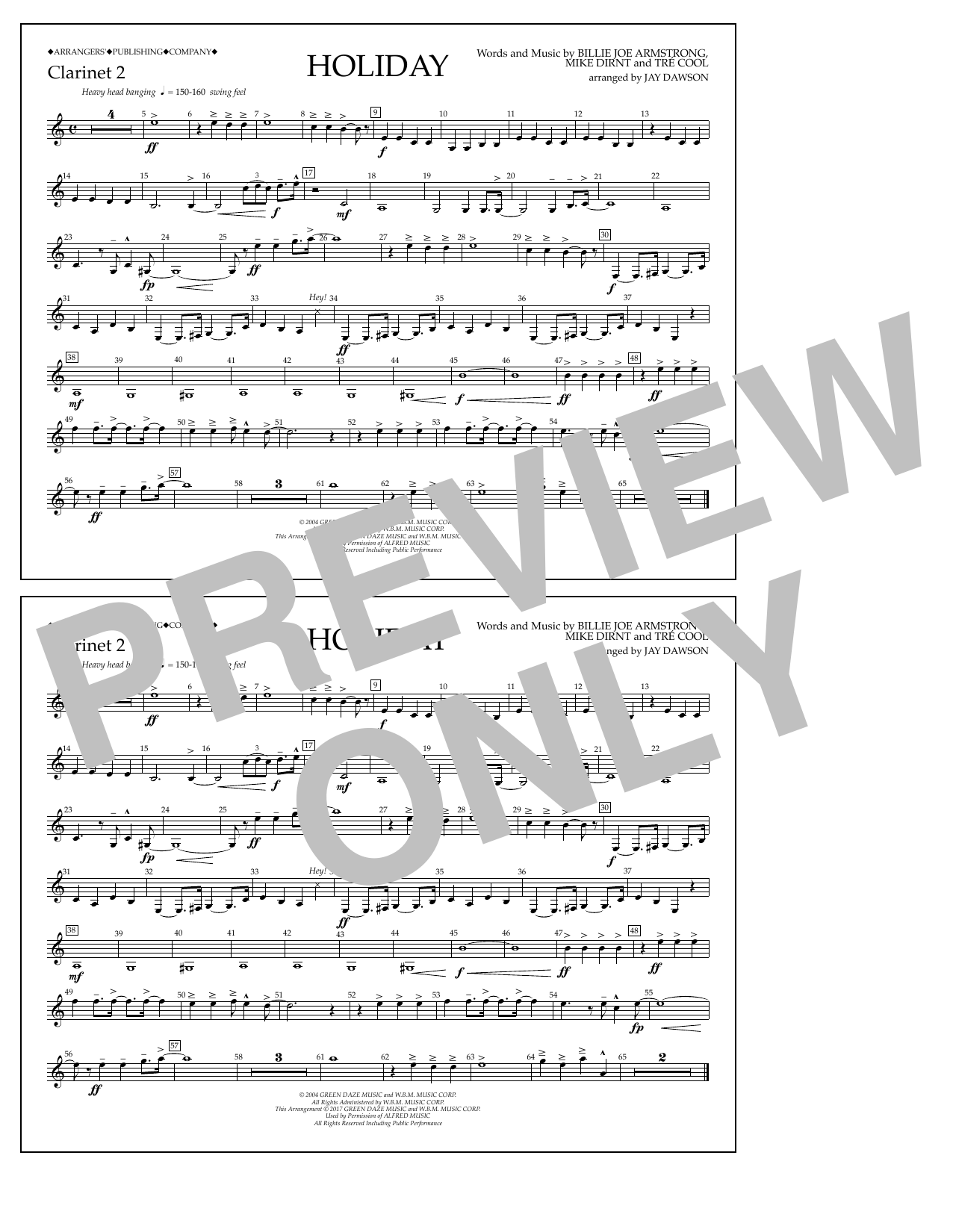 Jay Dawson Holiday - Bb Clarinet 2 sheet music notes and chords arranged for Marching Band