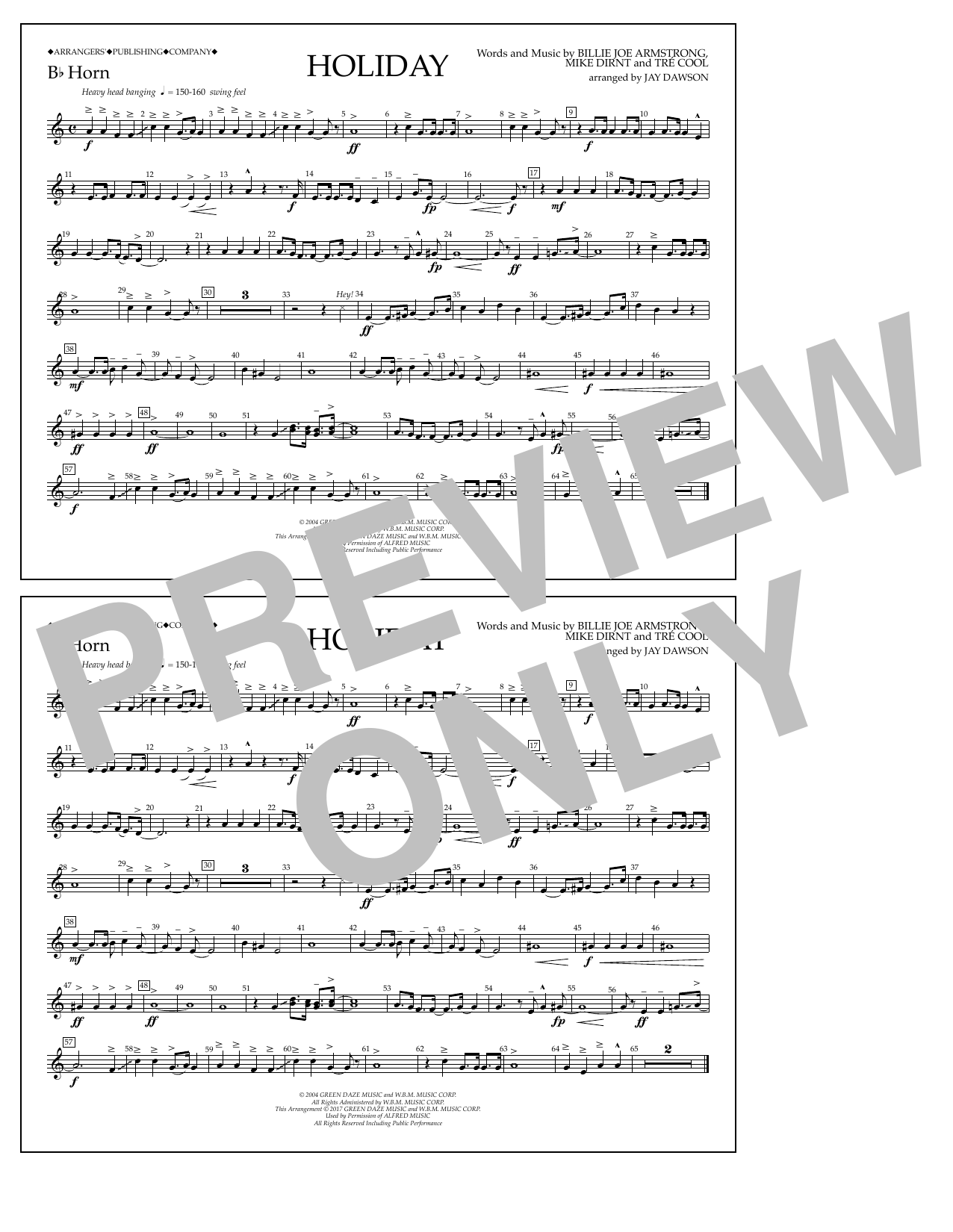 Jay Dawson Holiday - Bb Horn sheet music notes and chords arranged for Marching Band