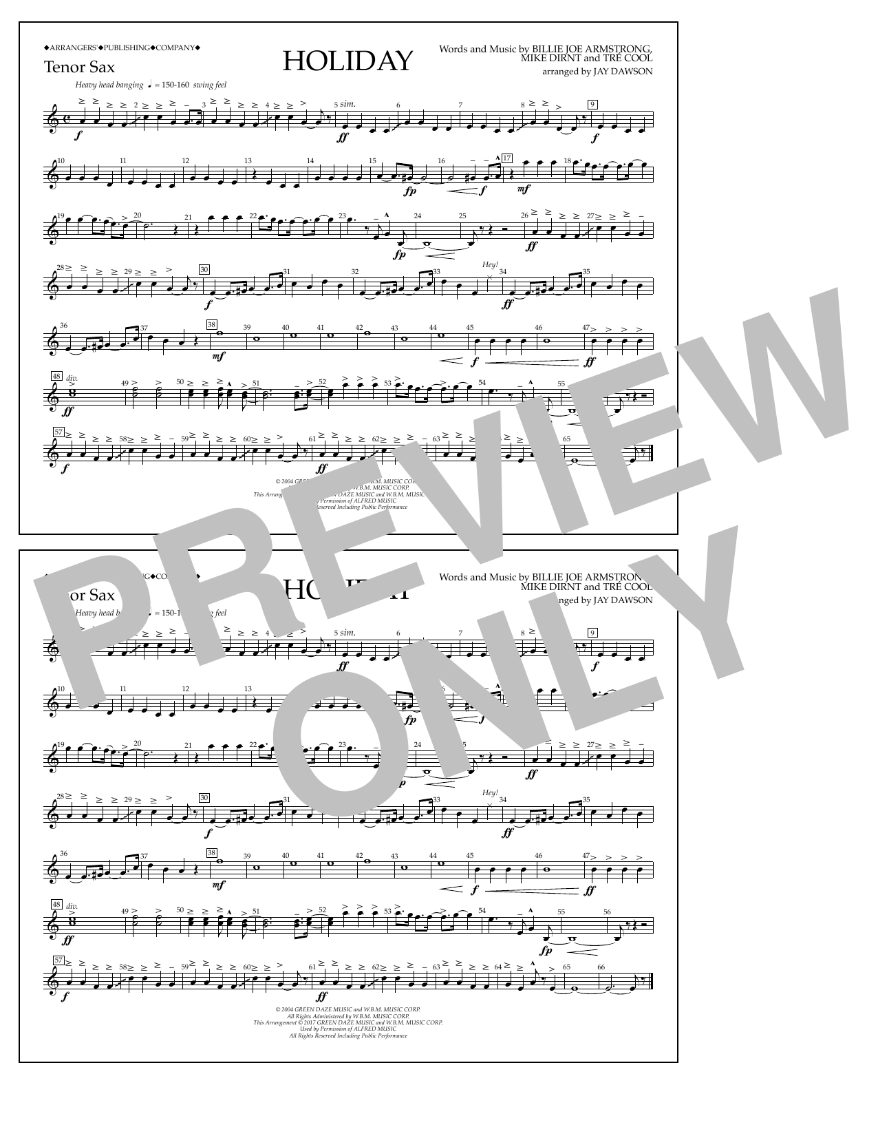 Jay Dawson Holiday - Bb Tenor Sax sheet music notes and chords arranged for Marching Band