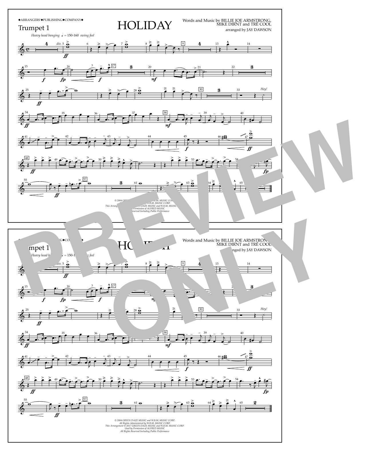 Jay Dawson Holiday - Bb Trumpet 1 sheet music notes and chords arranged for Marching Band