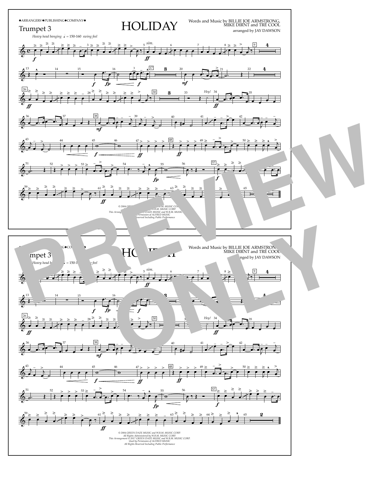 Jay Dawson Holiday - Bb Trumpet 3 sheet music notes and chords arranged for Marching Band