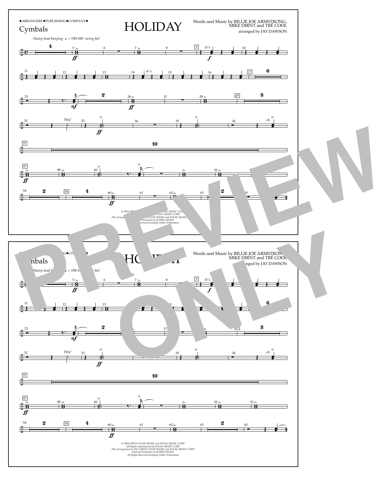 Jay Dawson Holiday - Cymbals sheet music notes and chords arranged for Marching Band