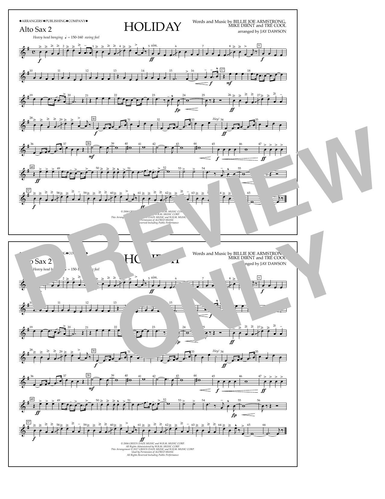 Jay Dawson Holiday - Eb Alto Sax 2 sheet music notes and chords arranged for Marching Band