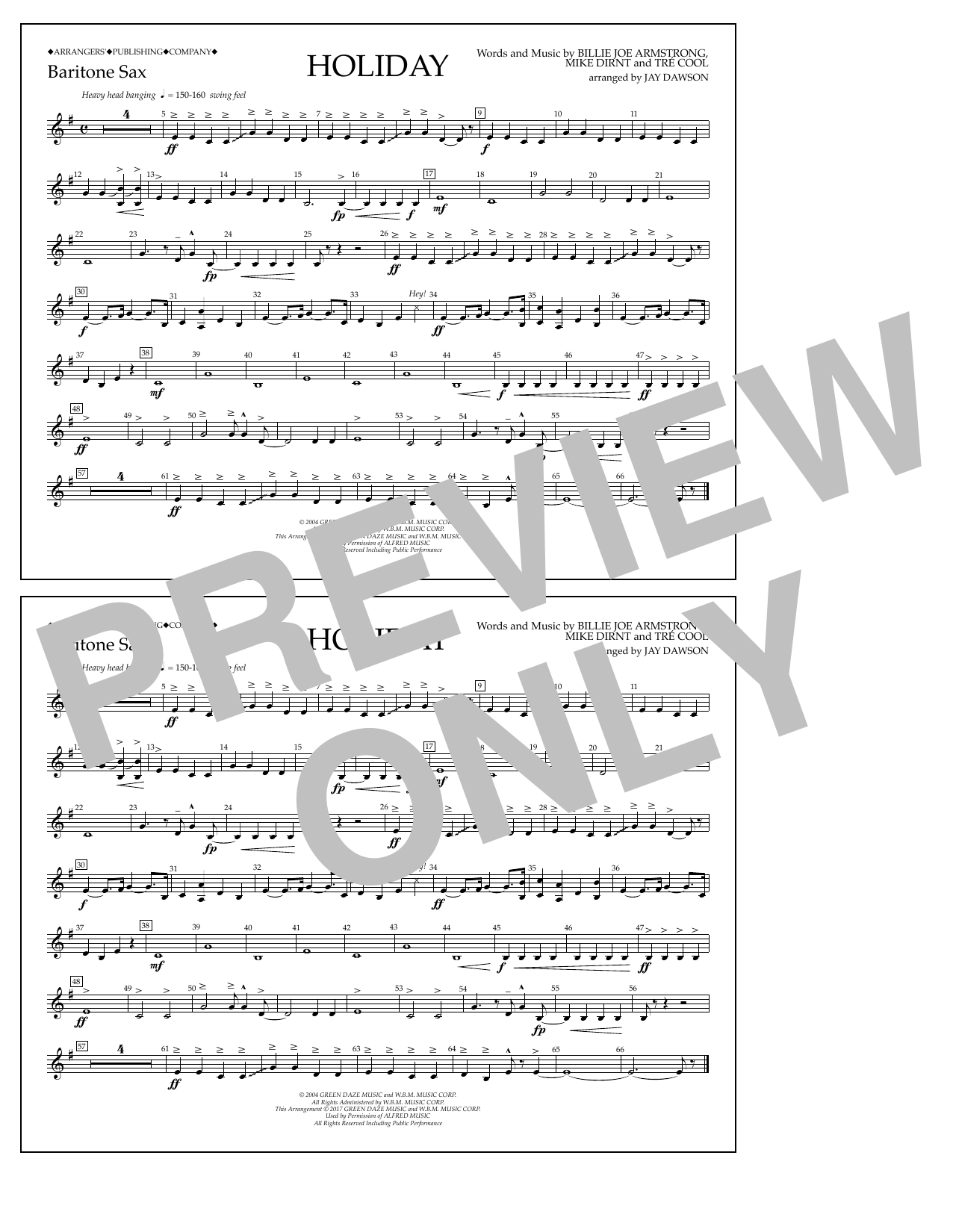 Jay Dawson Holiday - Eb Baritone Sax sheet music notes and chords arranged for Marching Band