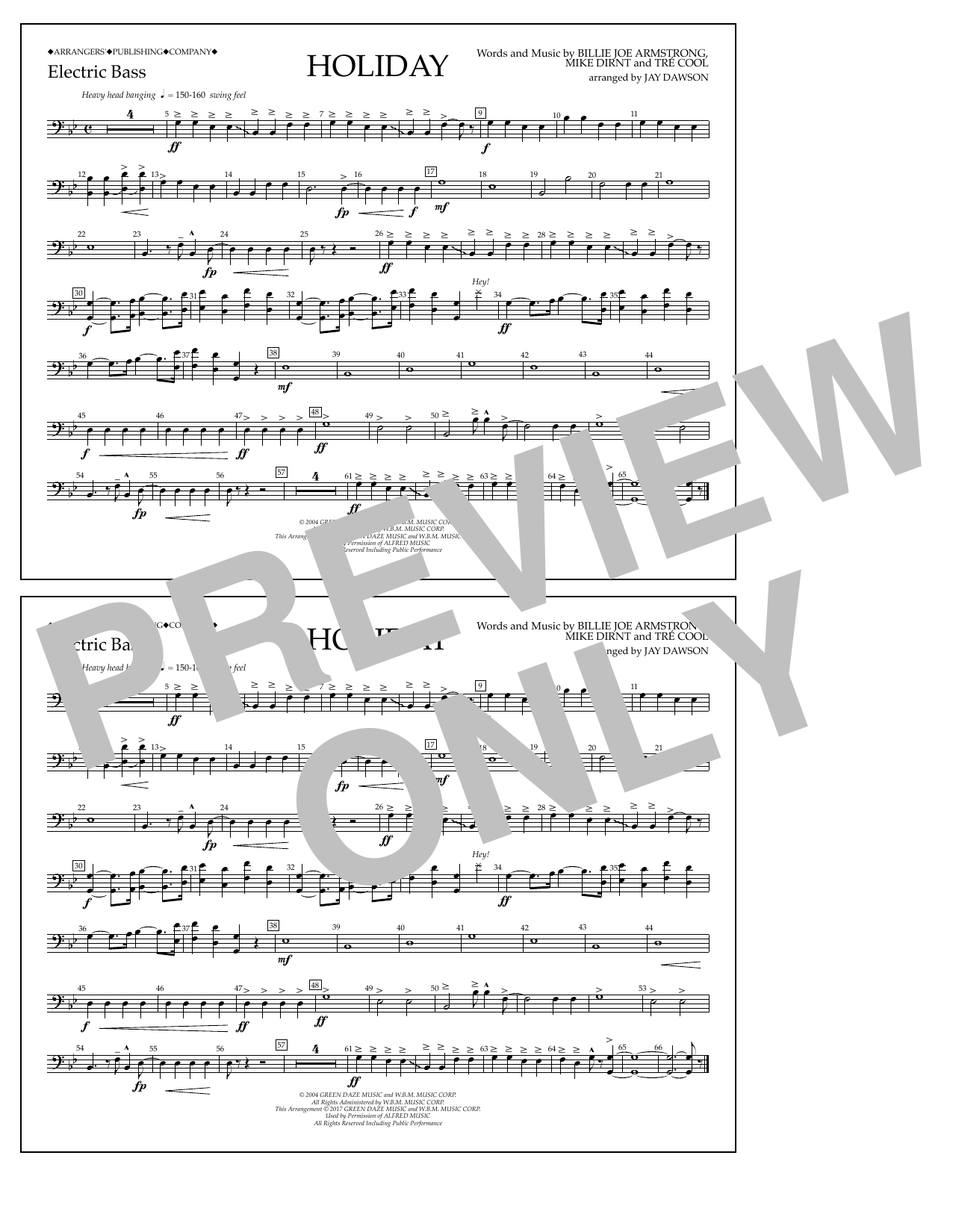 Jay Dawson Holiday - Electric Bass sheet music notes and chords arranged for Marching Band