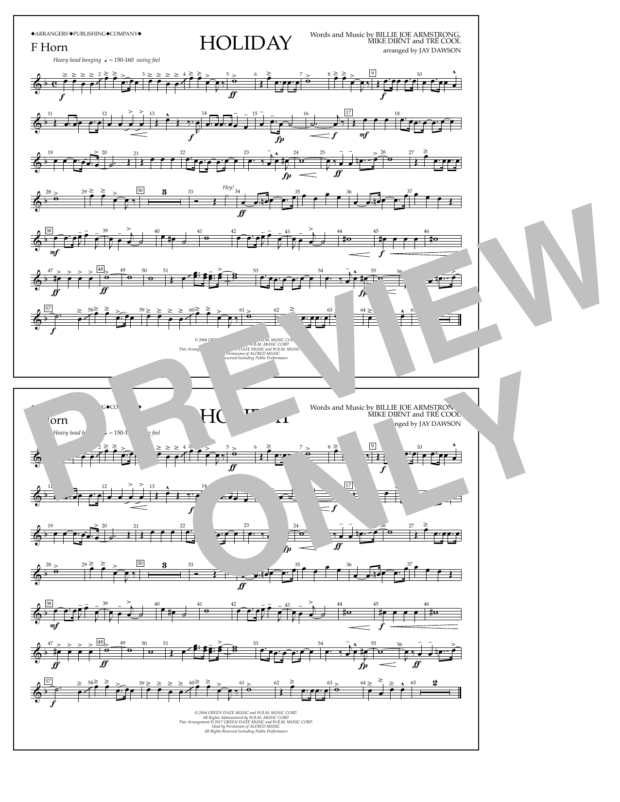 Jay Dawson Holiday - F Horn sheet music notes and chords arranged for Marching Band