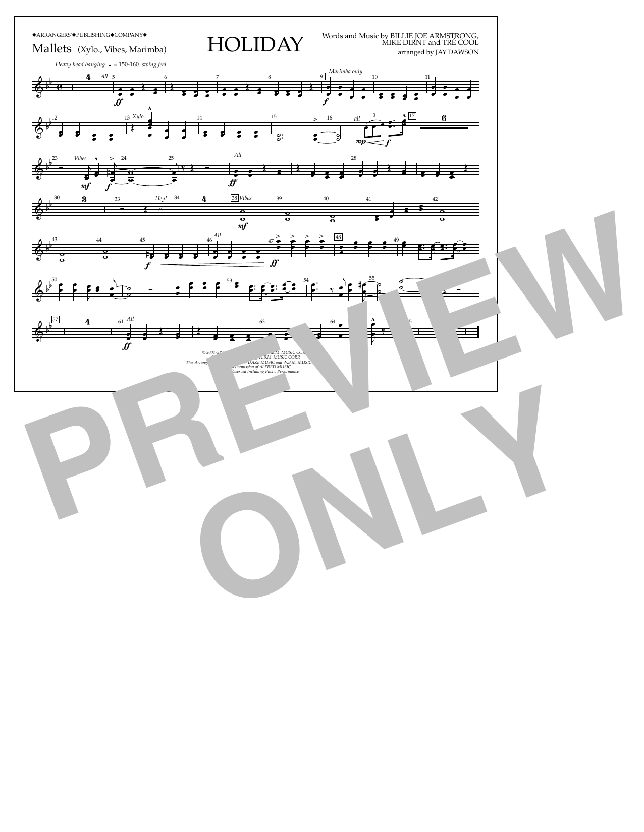 Jay Dawson Holiday - Mallet Percussion sheet music notes and chords arranged for Marching Band