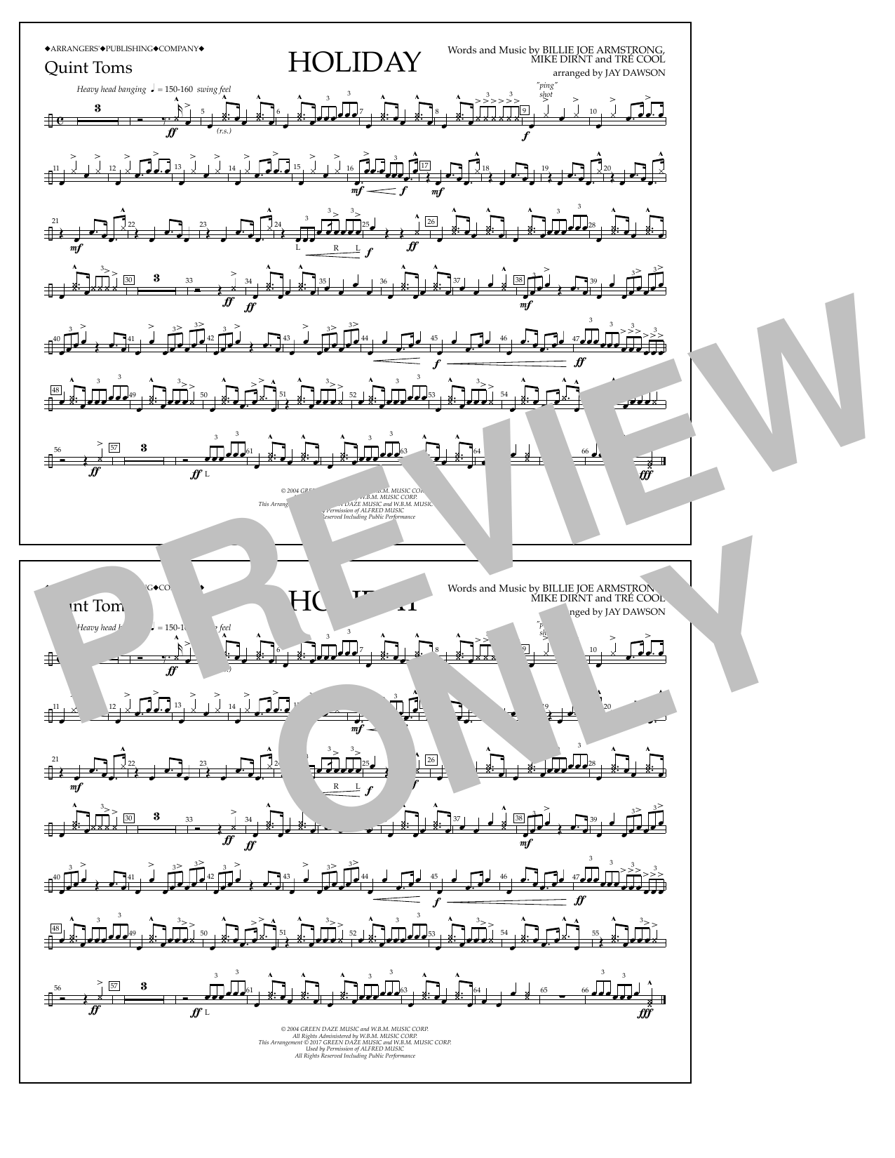 Jay Dawson Holiday - Quint-Toms sheet music notes and chords arranged for Marching Band