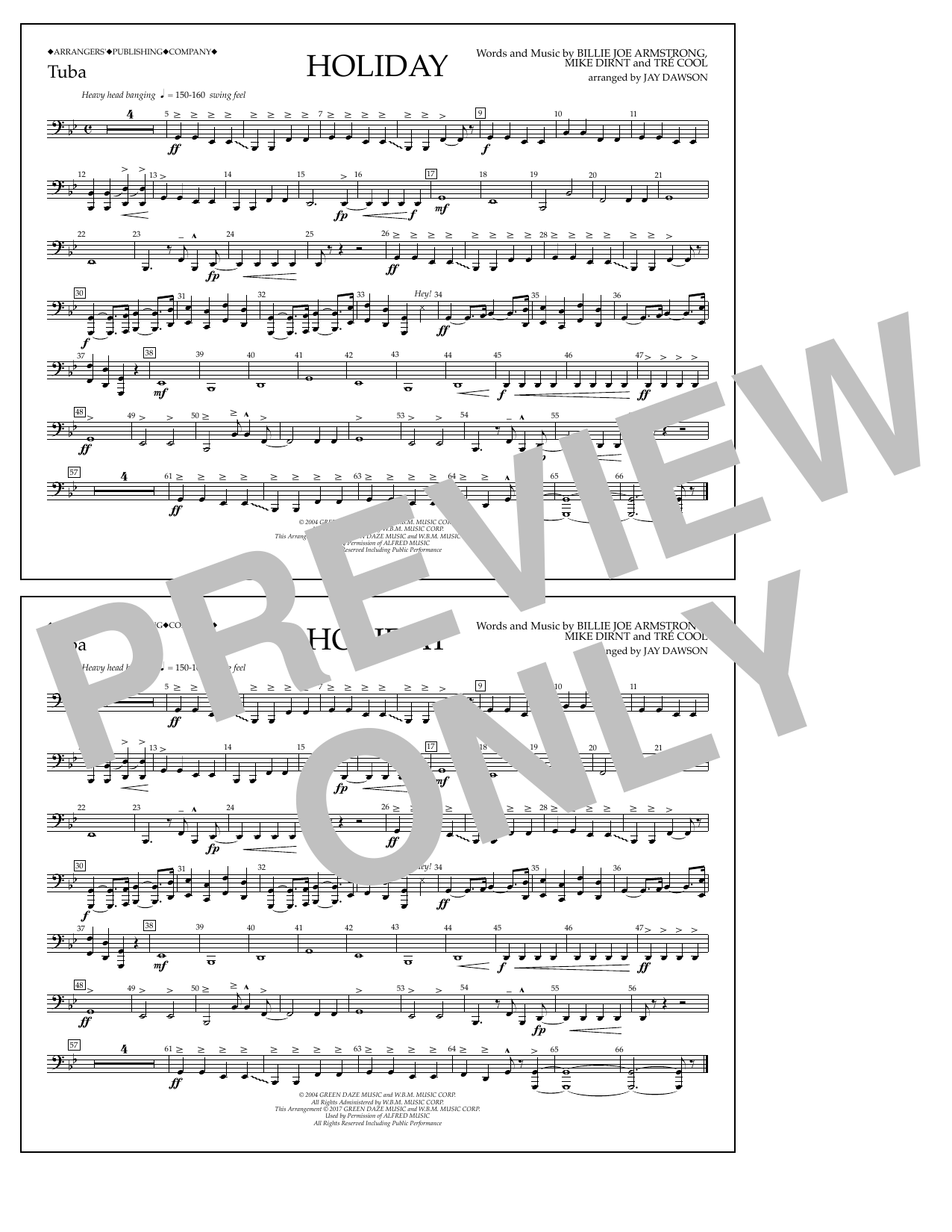 Jay Dawson Holiday - Tuba sheet music notes and chords arranged for Marching Band