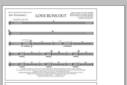 Jay Dawson Love Runs Out - Aux. Perc. 1 sheet music notes and chords arranged for Marching Band