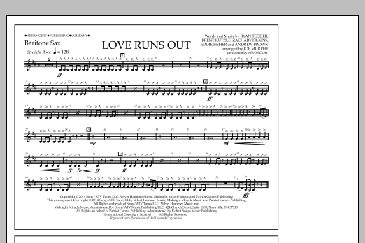 Jay Dawson Love Runs Out - Baritone Sax sheet music notes and chords arranged for Marching Band
