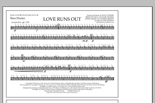 Jay Dawson Love Runs Out - Bass Drums sheet music notes and chords arranged for Marching Band