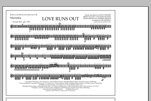 Jay Dawson Love Runs Out - Marimba sheet music notes and chords arranged for Marching Band