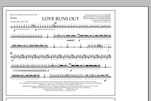 Jay Dawson Love Runs Out - Snare sheet music notes and chords arranged for Marching Band