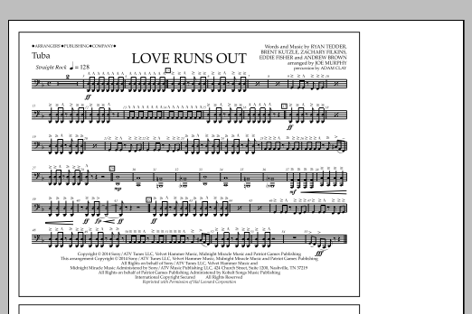 Jay Dawson Love Runs Out - Tuba sheet music notes and chords arranged for Marching Band