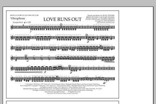 Jay Dawson Love Runs Out - Vibraphone sheet music notes and chords arranged for Marching Band