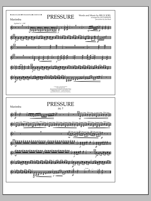 Jay Dawson Pressure - Marimba sheet music notes and chords arranged for Marching Band