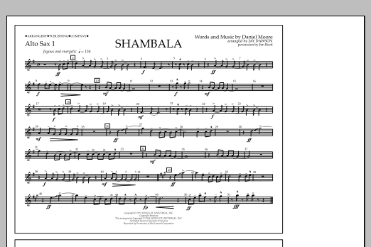 Jay Dawson Shambala - Alto Sax 1 sheet music notes and chords arranged for Marching Band