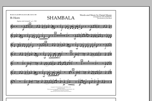Jay Dawson Shambala - Bb Horn sheet music notes and chords arranged for Marching Band