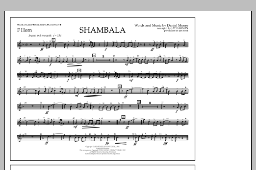 Jay Dawson Shambala - F Horn sheet music notes and chords arranged for Marching Band