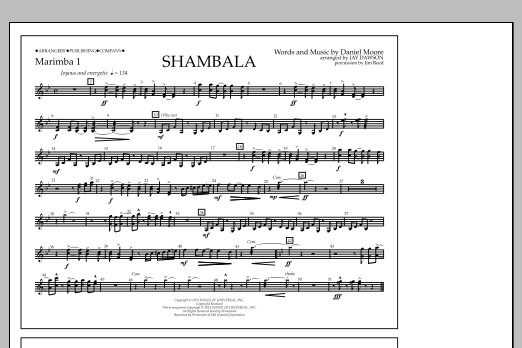 Jay Dawson Shambala - Marimba 1 sheet music notes and chords arranged for Marching Band