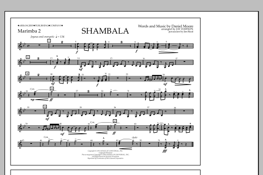 Jay Dawson Shambala - Marimba 2 sheet music notes and chords arranged for Marching Band