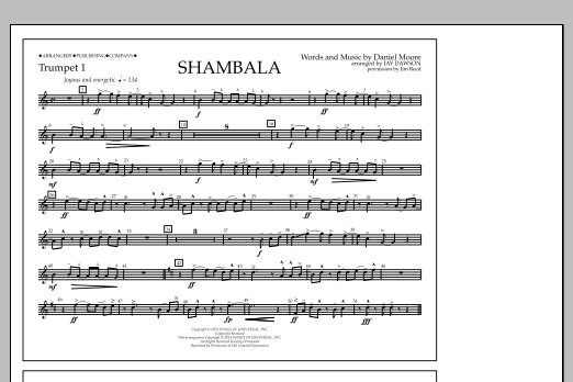 Jay Dawson Shambala - Trumpet 1 sheet music notes and chords arranged for Marching Band