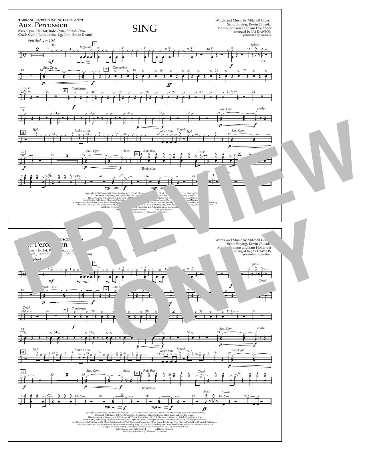 Jay Dawson Sing - Aux. Percussion sheet music notes and chords arranged for Marching Band