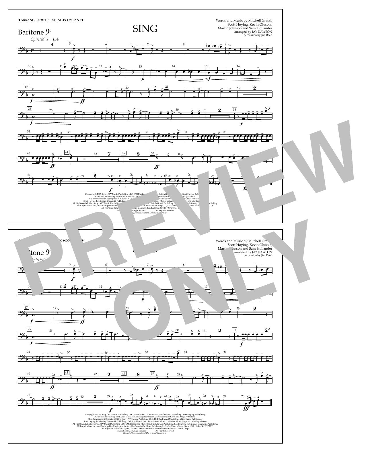 Jay Dawson Sing - Baritone B.C. sheet music notes and chords arranged for Marching Band