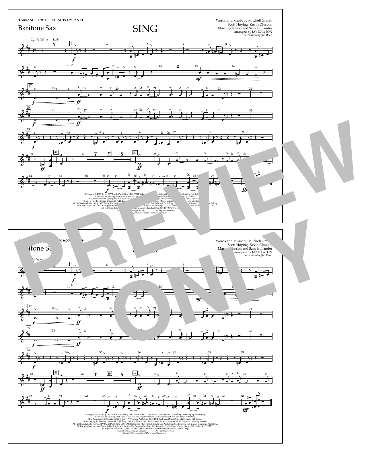 Jay Dawson Sing - Baritone Sax sheet music notes and chords arranged for Marching Band