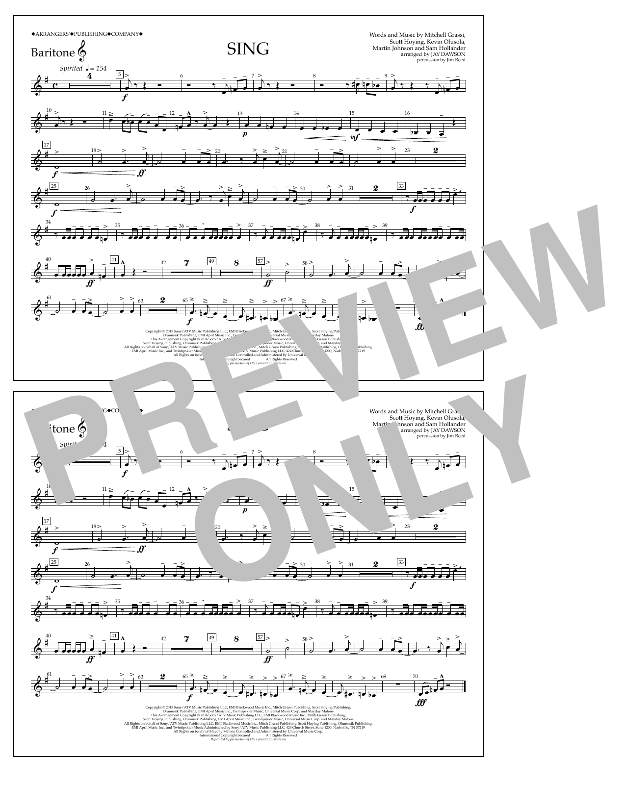 Jay Dawson Sing - Baritone T.C. sheet music notes and chords arranged for Marching Band