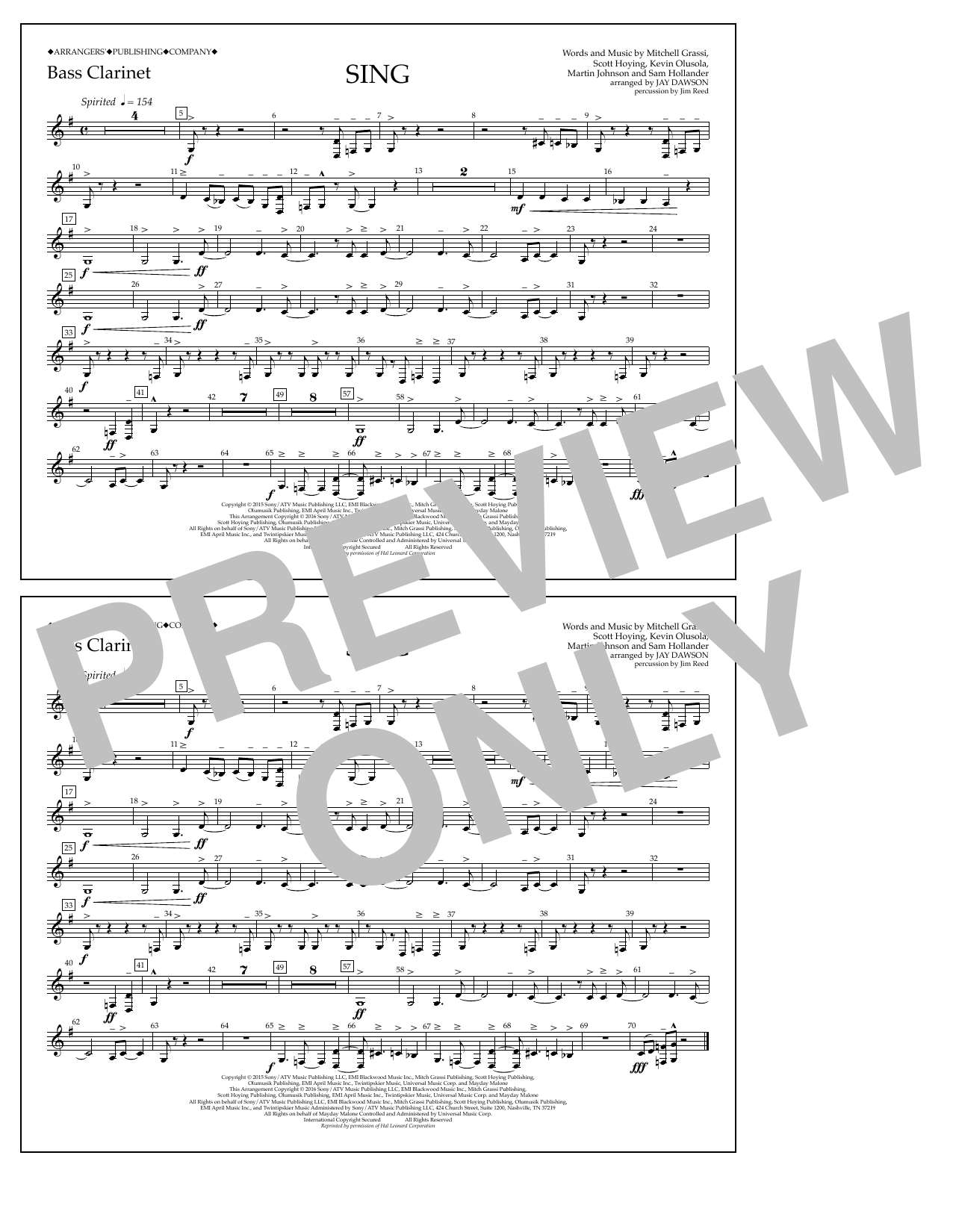 Jay Dawson Sing - Bass Clarinet sheet music notes and chords arranged for Marching Band