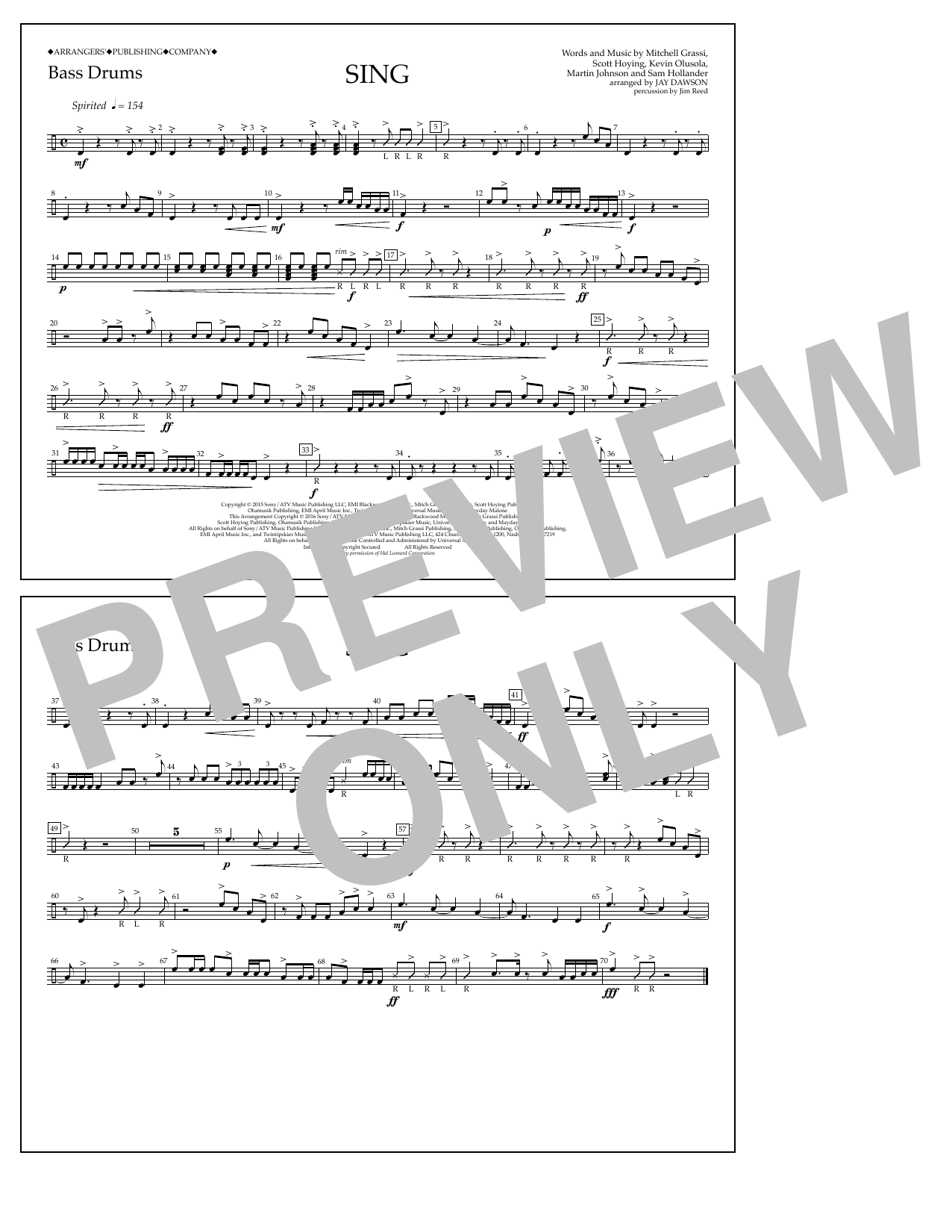 Jay Dawson Sing - Bass Drums sheet music notes and chords arranged for Marching Band