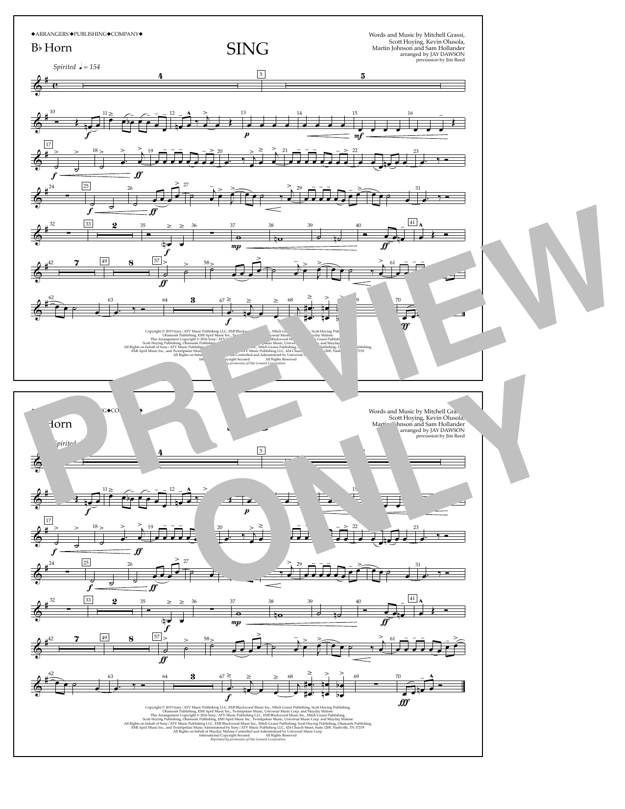 Jay Dawson Sing - Bb Horn sheet music notes and chords arranged for Marching Band