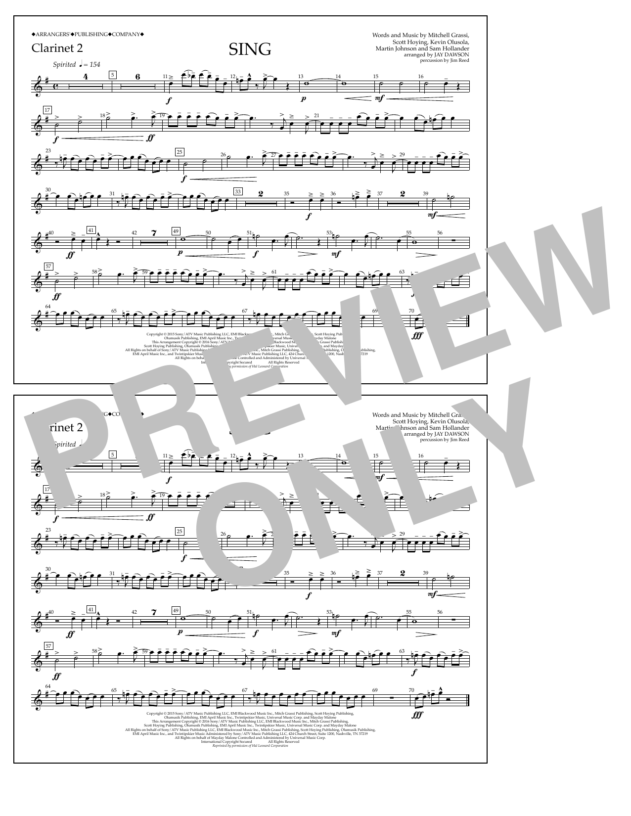 Jay Dawson Sing - Clarinet 2 sheet music notes and chords arranged for Marching Band