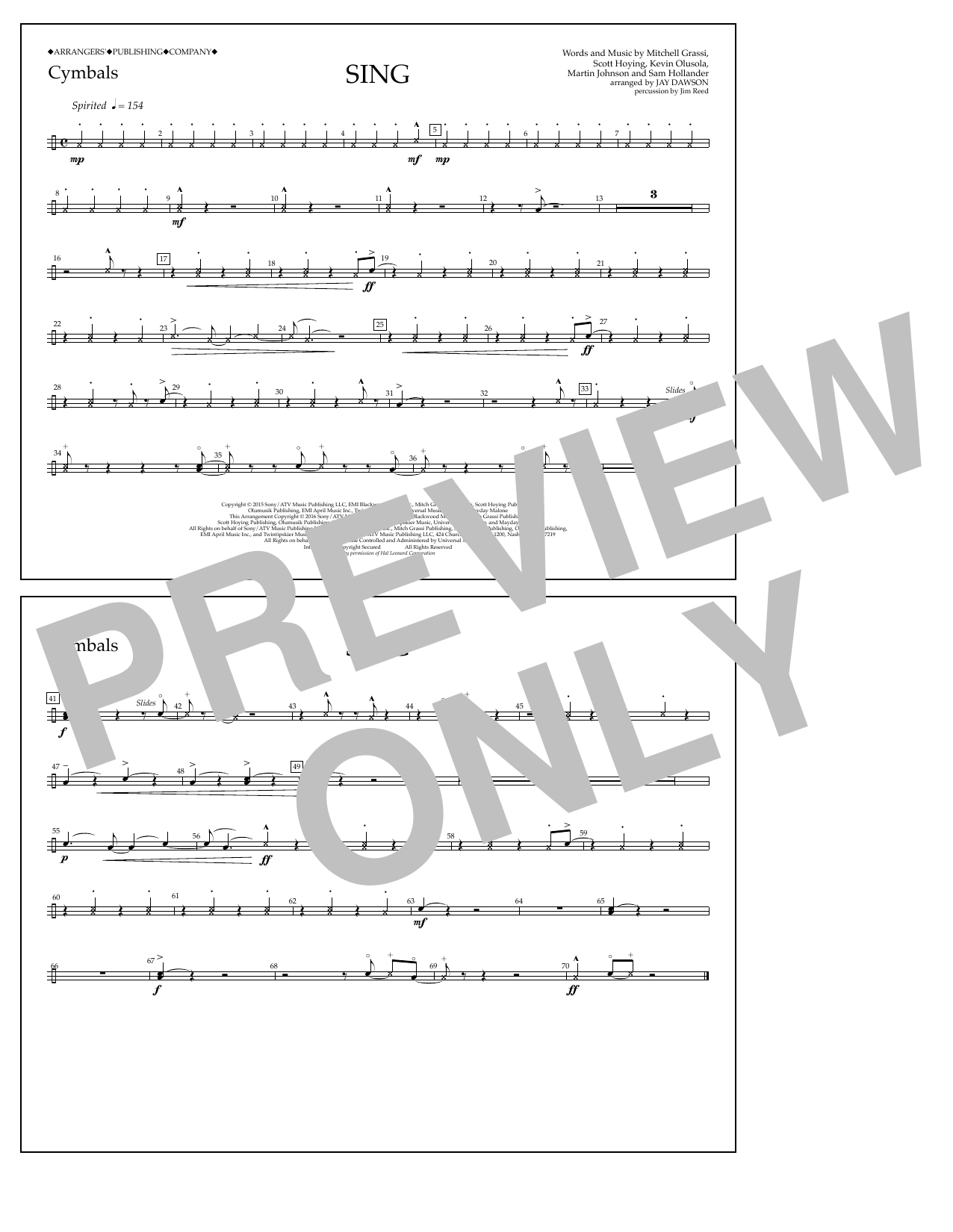 Jay Dawson Sing - Cymbals sheet music notes and chords arranged for Marching Band