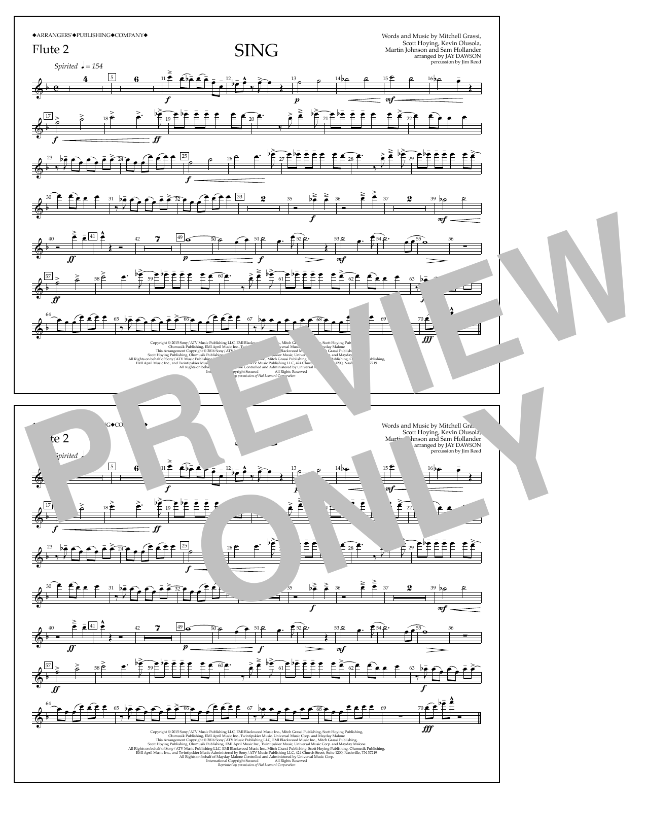 Jay Dawson Sing - Flute 2 sheet music notes and chords arranged for Marching Band