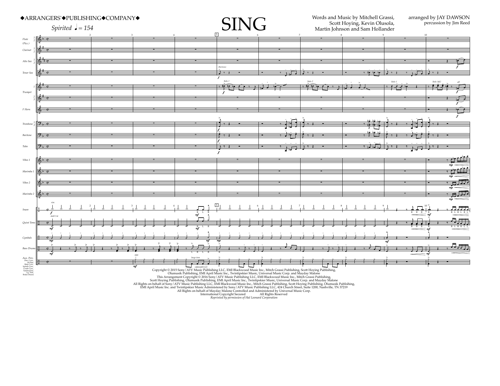 Jay Dawson Sing - Full Score sheet music notes and chords arranged for Marching Band