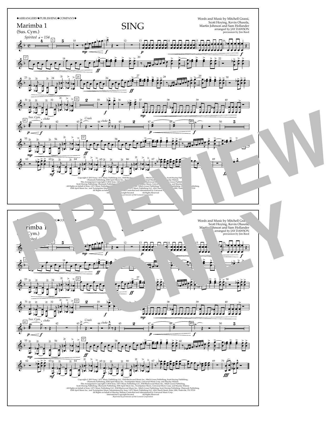 Jay Dawson Sing - Marimba 1 sheet music notes and chords arranged for Marching Band