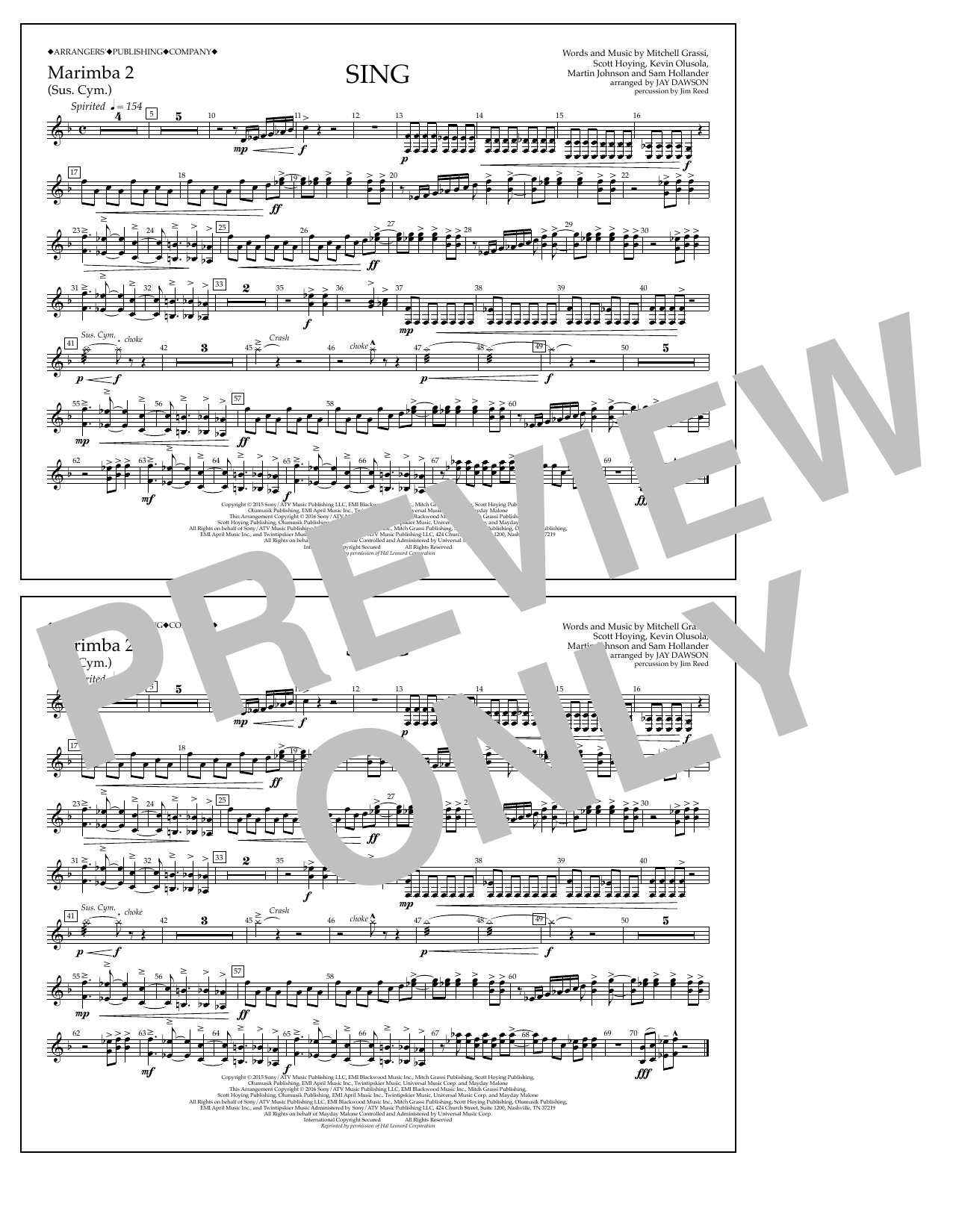 Jay Dawson Sing - Marimba 2 sheet music notes and chords arranged for Marching Band