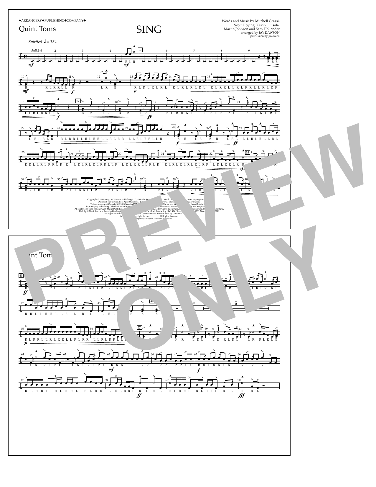 Jay Dawson Sing - Quint-Toms sheet music notes and chords arranged for Marching Band