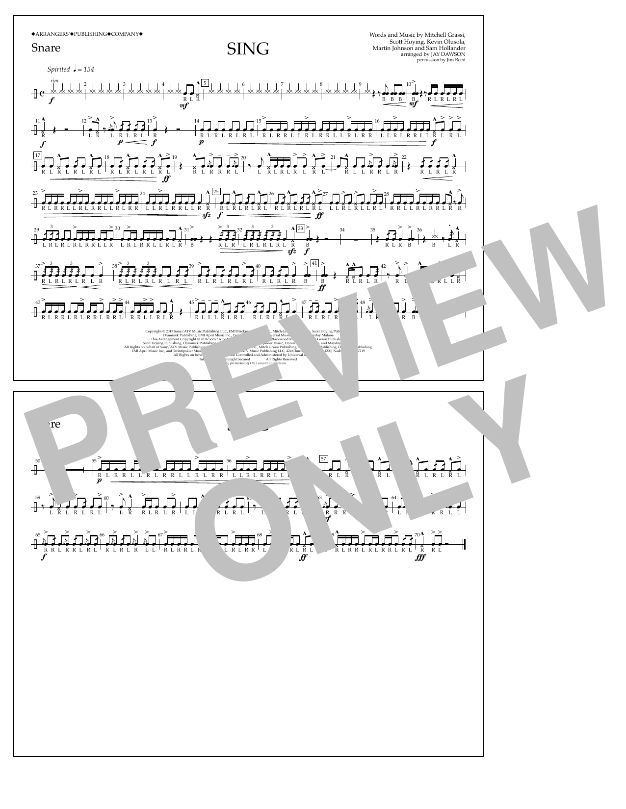 Jay Dawson Sing - Snare sheet music notes and chords arranged for Marching Band