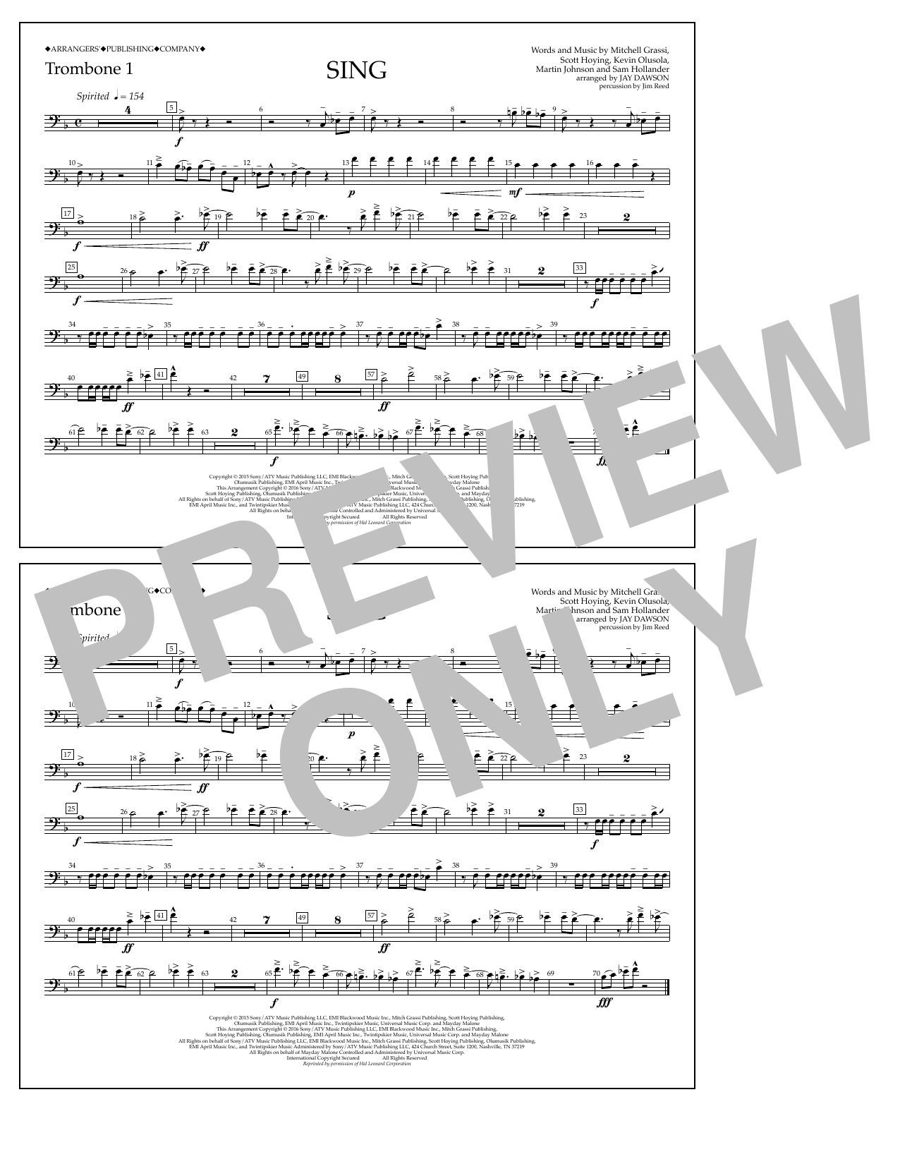 Jay Dawson Sing - Trombone 1 sheet music notes and chords arranged for Marching Band