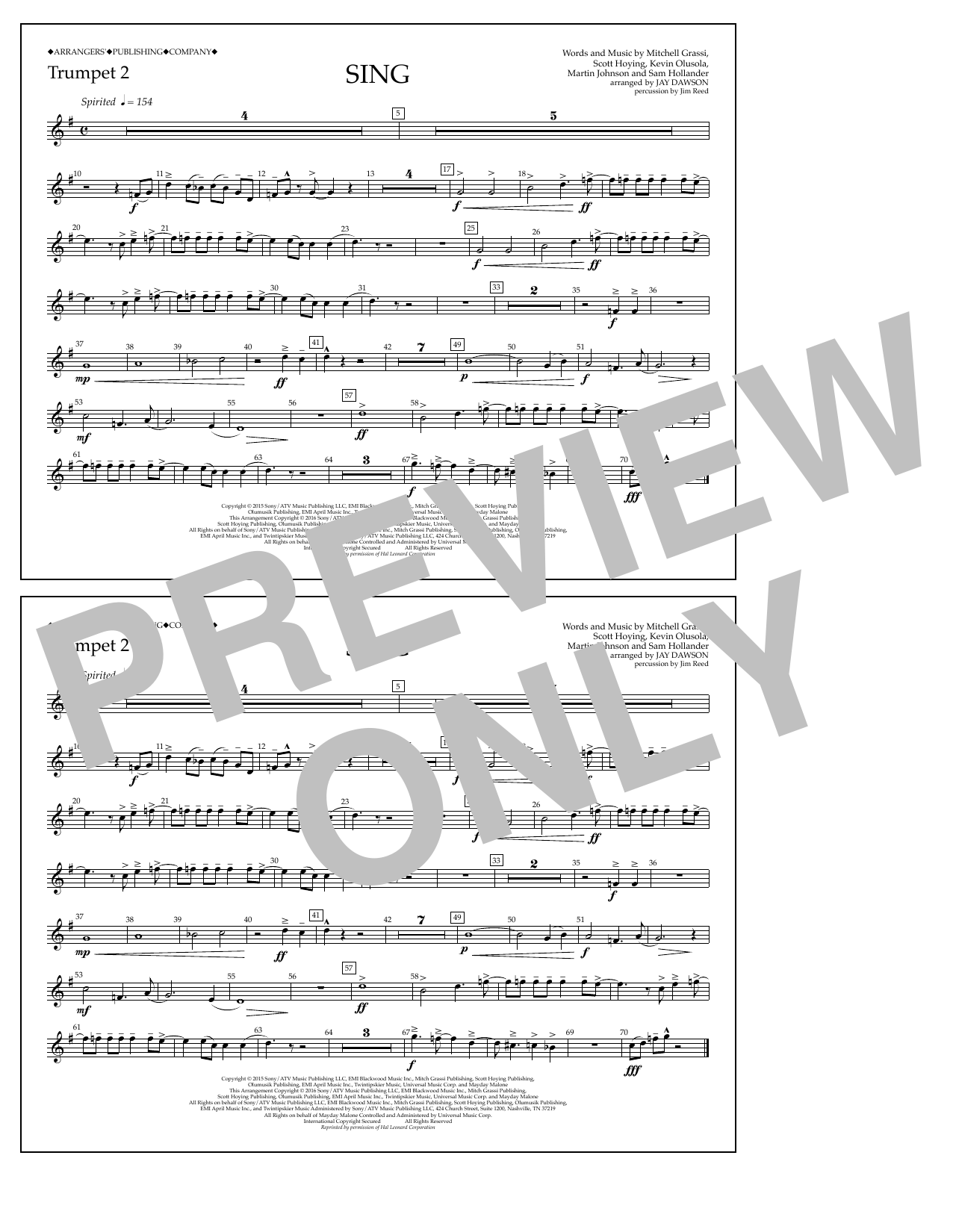 Jay Dawson Sing - Trumpet 2 sheet music notes and chords arranged for Marching Band