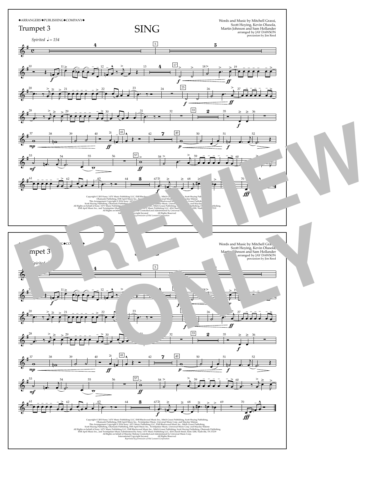 Jay Dawson Sing - Trumpet 3 sheet music notes and chords arranged for Marching Band