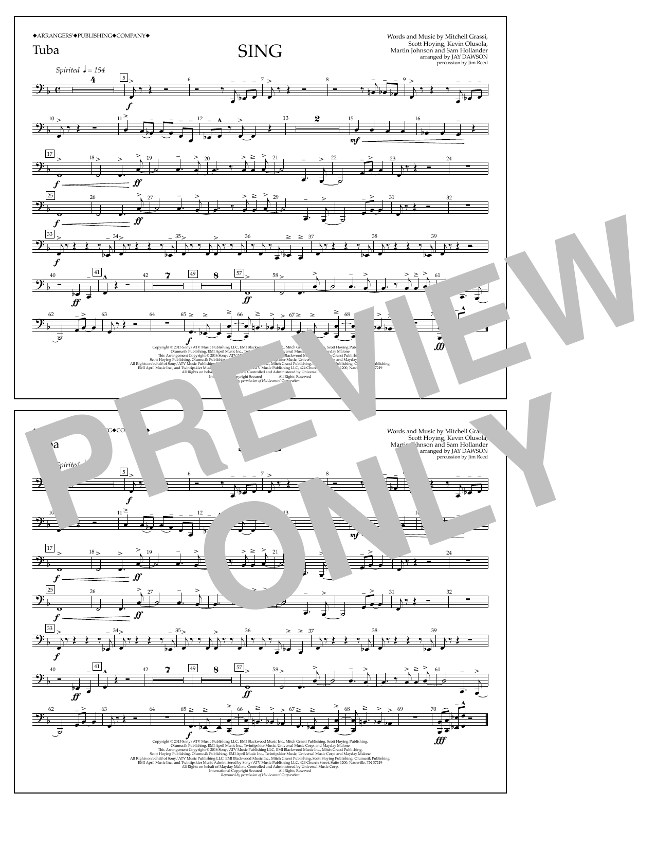 Jay Dawson Sing - Tuba sheet music notes and chords arranged for Marching Band