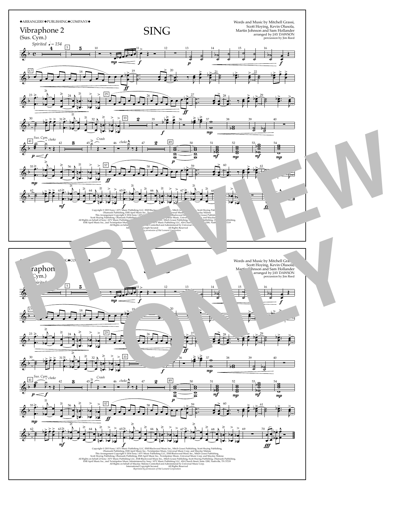 Jay Dawson Sing - Vibraphone 2 sheet music notes and chords arranged for Marching Band