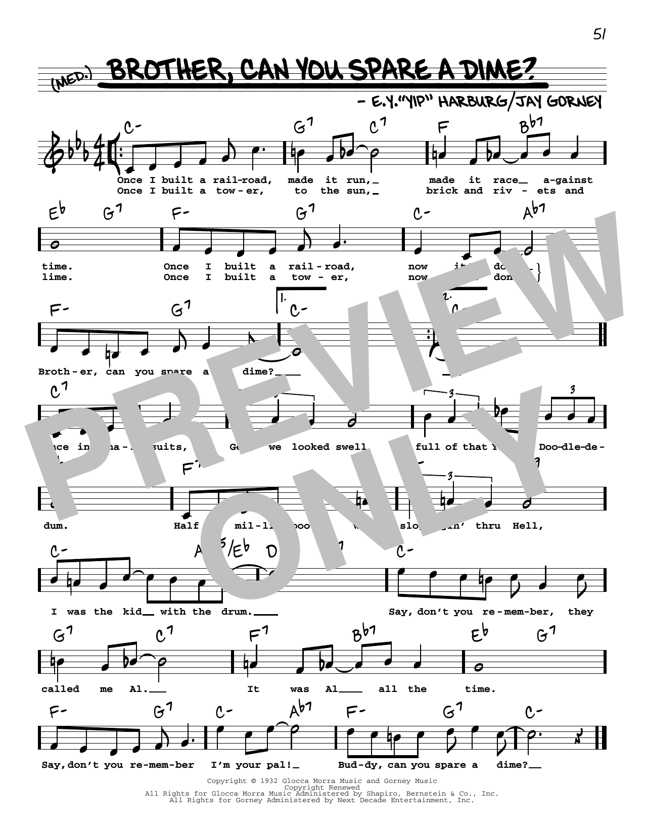 Jay Gorney Brother, Can You Spare A Dime? (High Voice) sheet music notes and chords arranged for Real Book – Melody, Lyrics & Chords