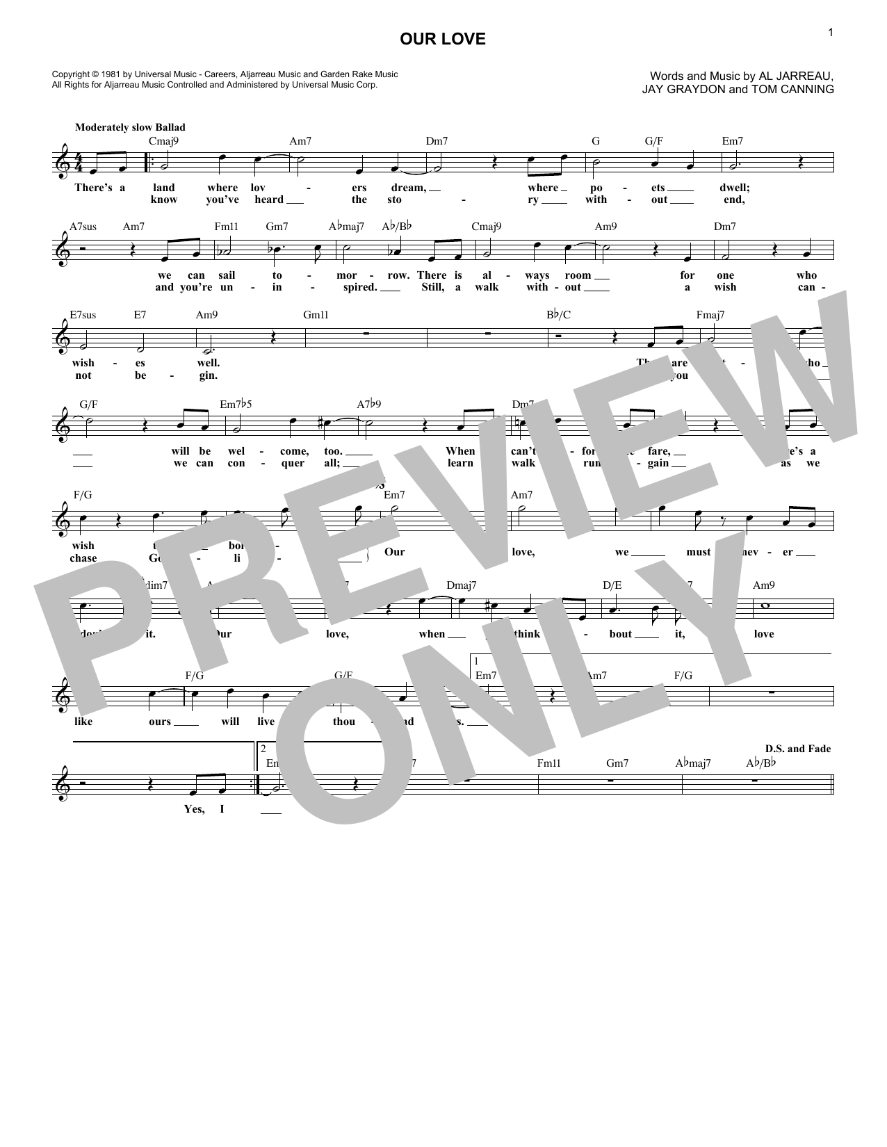 Jay Graydon Our Love sheet music notes and chords arranged for Lead Sheet / Fake Book