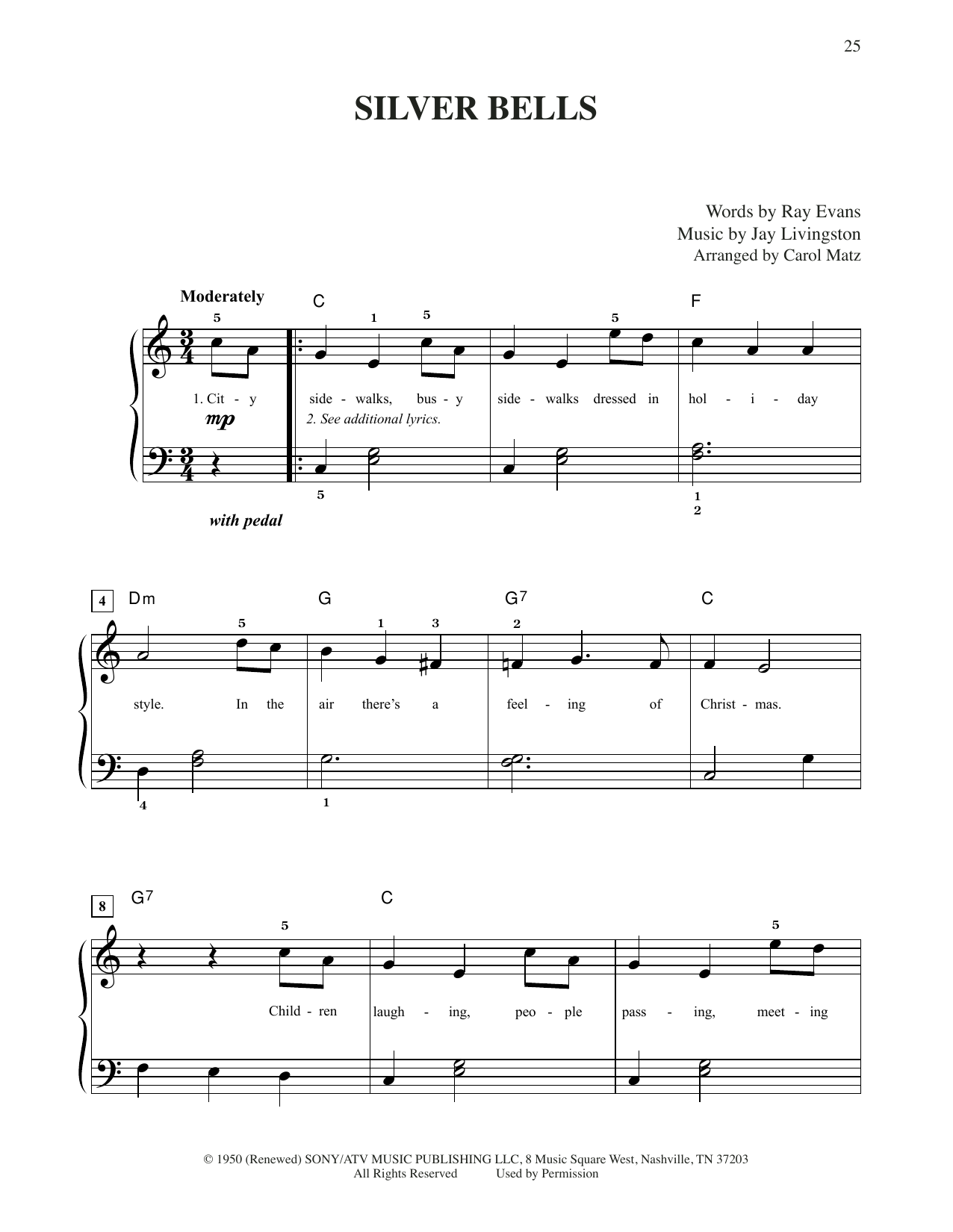Jay Livingston & Ray Evans Silver Bells (arr. Carol Matz) sheet music notes and chords arranged for Big Note Piano
